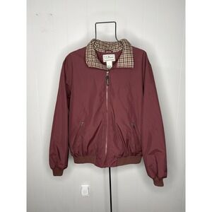 Vintage LL Bean Size L Flannel Lined Rain Coat Jacket Burgundy Fisherman Core